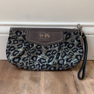 Coach Madison Ocelot Clutch Wristlet Silver Black